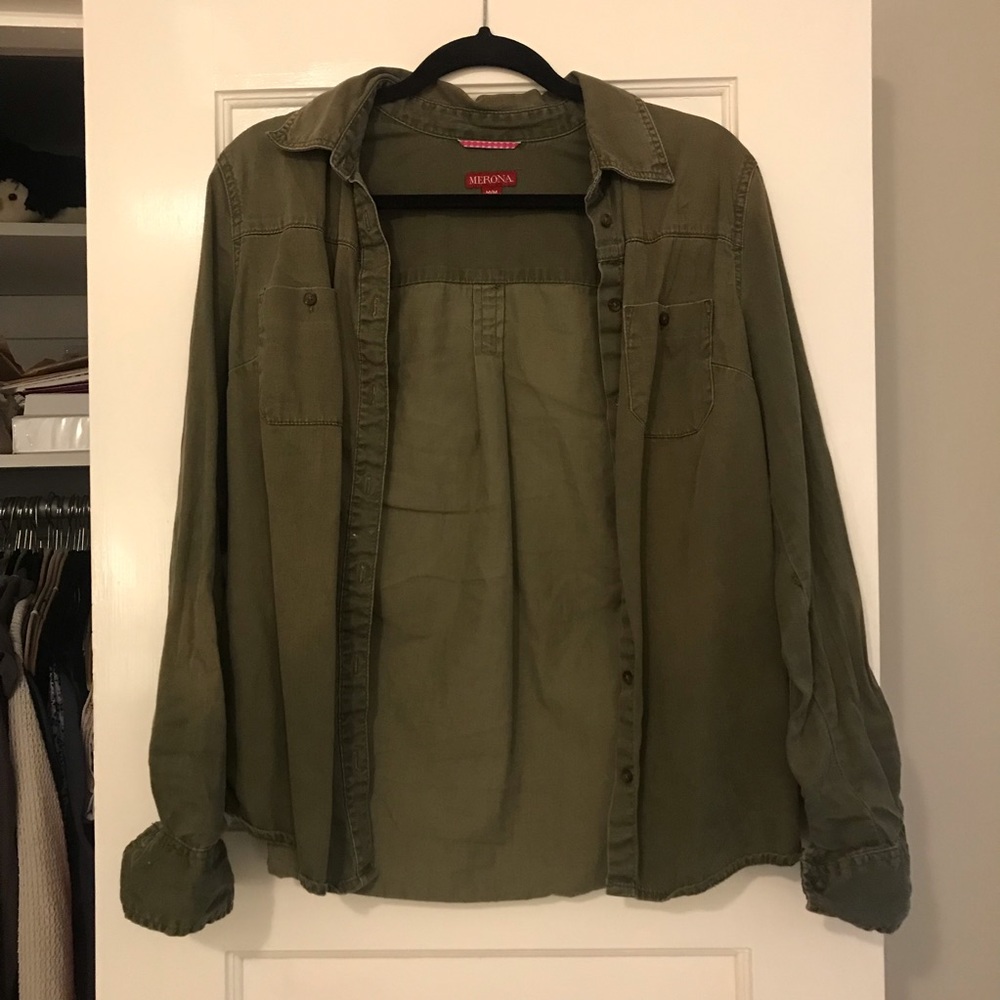 olive/army green button down